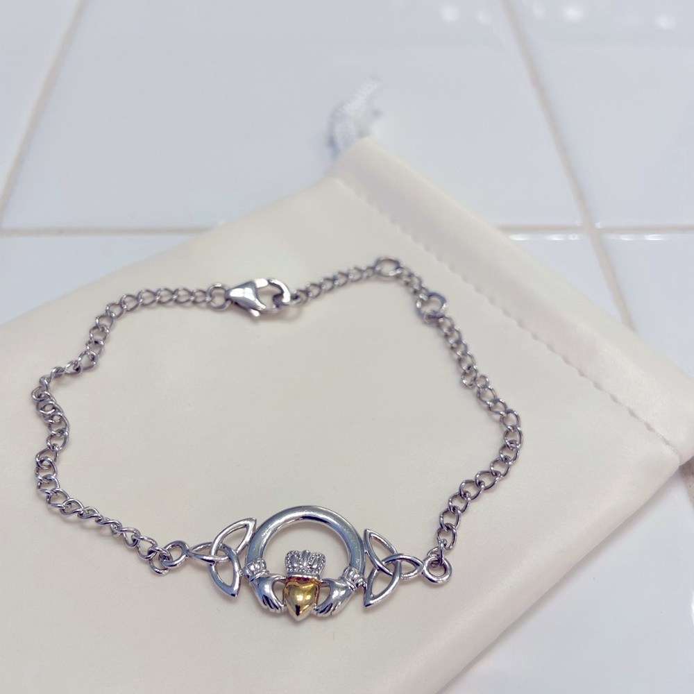 NEW Celtic Claddagh + Trinity Knot Anklet Silver-Plated